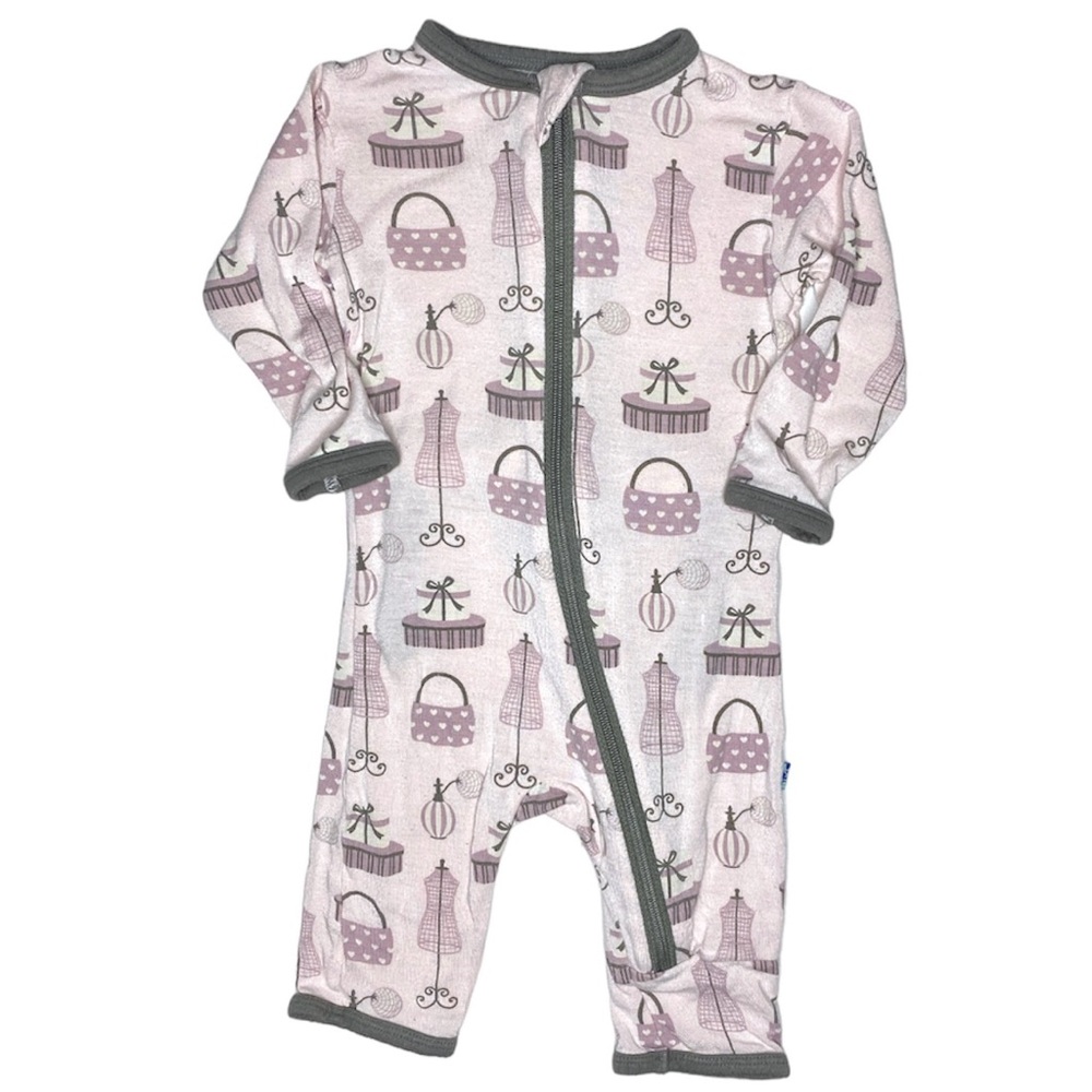 Kickee Pants Bamboo Pink Grey Boutique Print Coverall Footless Sleeper Newborn